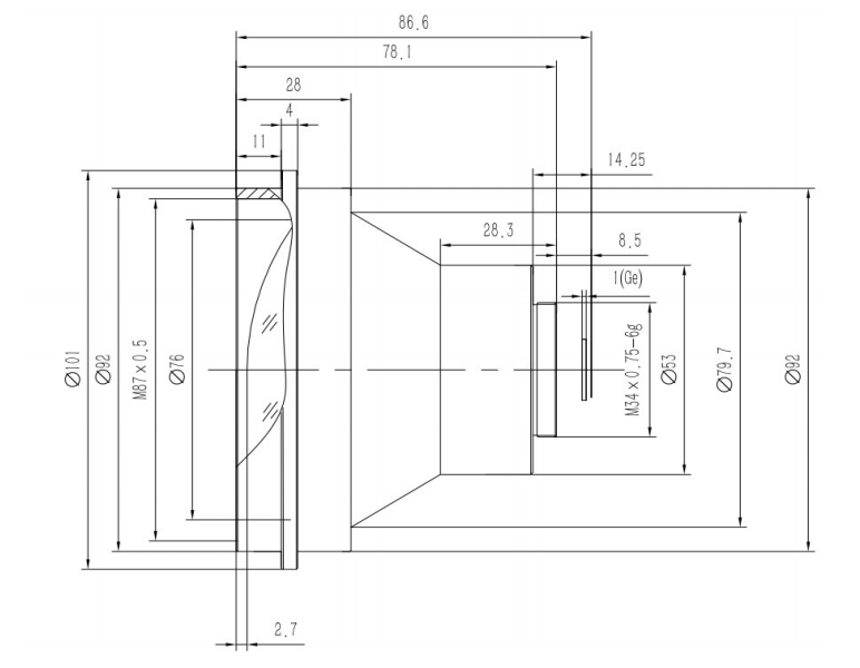 75mm focal length Thermal Imaging Lens